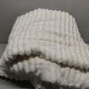 BEDELITE Blankets Queen Size for Bed, 300GSM Soft & Warm Fleece Blanket, Decorative and Giftable Striped Cream White Blankets for Women, Men, 88"x88" 2 Pillows Case 20x24 in