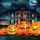 Joiedomi 7 FT Long Halloween Inflatables Pumpkin Outdoor Decorations, 7 Pumpkins Outside Decoration with Witch's Cat with Build-in LEDs Blow Up Inflatables for Party Yard Lawn Garden Decor