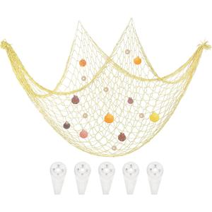 uxcell Natural Shell Decorative Fishing Net 40"x80" Mediterranean Style Ocean Theme Wall Hanging Fish Net Party Decor, Egg Yellow