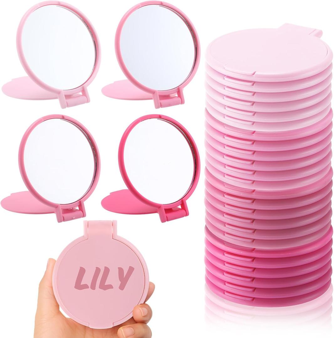 Amyhill 24 Pcs Small Compact Mirrors Bulk Mini Pocket Mirrors Solid Color Portable Folding for Wedding Guest Baby Shower Birthday Party Favor Women Gifts Travel (Pure,Pink)