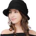 1920S Vintage Cloche Bucket Hat Packable Ladies Church Derby Party Fashion Floopy Winter 55-64CM (Medium, Black)
