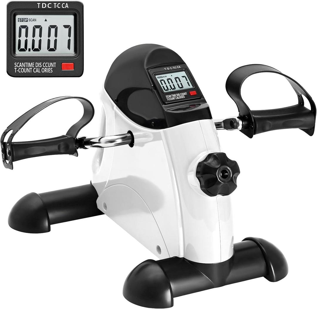 Mini Exercise Bike, AGM Under Desk Bike Pedal Exerciser Foot Cycle Arm & Leg Pedal Exerciser with LCD Screen Displays (White)