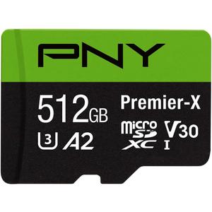PNY P-SDU512V32100PX-GE 512GB Premier-X Class 10 U3 V30 microSDXC Flash Memory Card, Black