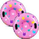 Sotiff Snow Tube Sled for Kids 36" Cartoon Cat Themed 1/2/3 Pack Heavy Duty Inflatable Big Thickened Snow Sled with Handle, Cold Resistant PVC Skiing Toy for Kid Birthday Winter Party Favors