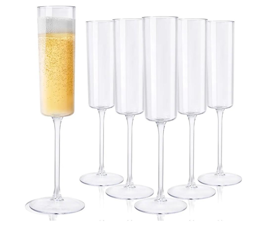 Ciaell 24 Pack Plastic Champagne Flutes - Clear 6 Oz Disposable Champagne Glasses - Square Plastic Toasting Glasses for Party Birthday Anniversary Wedding