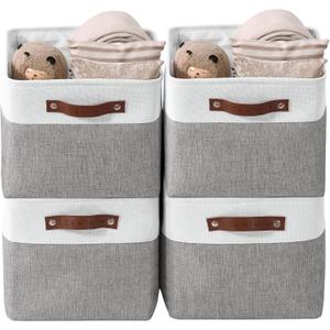 DECOMOMO Storage Bins, Large Fabric Storage Baskets for Shelves, Decorative Linen Closet Organizer, 15 x 11 x 9.5 inches (Grey & White, 4 Pack)