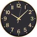 HZDHCLH Black Wall Clocks Battery Operated,12 inch Silent Non Ticking Modern Clock for Wall, 3D Numbers Wall Clock for Kitchen Bedroom Living Room Office Classroom Decor (Black-Gold)