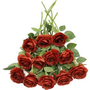 Artificial Rose Flower Artificial Flowers Flower with Long Stem Silk Roses Bouquet for Wedding Bridal Shower Party Home Decoration (Burnt Orange, 12 Pcs)