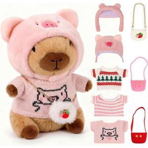 Redaica Capybara Plush with 9PCS Clothes & Accessories, Dress Up Stuffed Animal Toy, Cute Capibara Peluches for Girls Boys Kids, Graduation Gifts for Kids, Classroom Carnival Prizes Gifts for Students