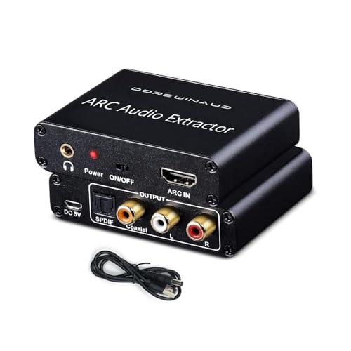 DOREWINAUD HDMI ARC Audio Extractor Converter,192KHz ARC Audio Extractor DAC Converter, Digital to Analog Audio Converter, Optical HDMI ARC to Optical/SPDIF Coaxial Stereo L/R 3.5mm Jack for TV