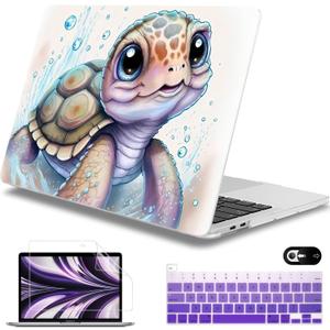 Mektron for MacBook Pro 13-inch Case 2022 2021 2020 Release A2338 M2 M1 A2289 A2251, Printed Plastic Hard Shell Cover for New MacBook Pro 13.3-inch Touch Bar Fits Touch IDCute Turtle
