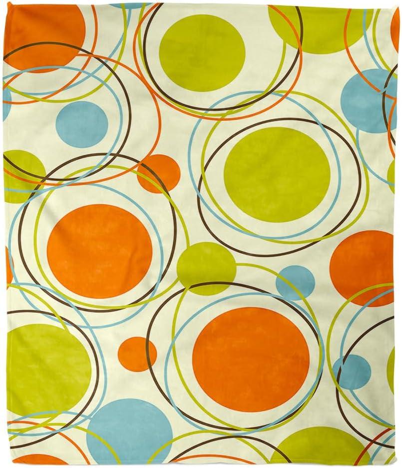 Home Decor Throw Blanket, Orange Blue Green Retro Circles Warm Soft Cozy Flannel Bed Blankets for Bed, Couch, Sofa and Chair, All Seasons Suitable, 80x60 inches