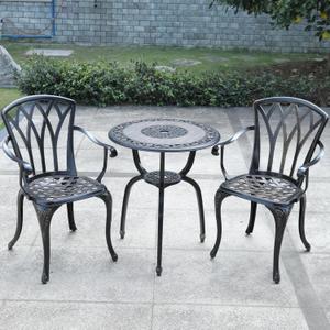 KAILI 3 Piece Bistro Table Set Cast Aluminum Outdoor Patio Furniture with Chair with armrests (Bronzed), Onesize