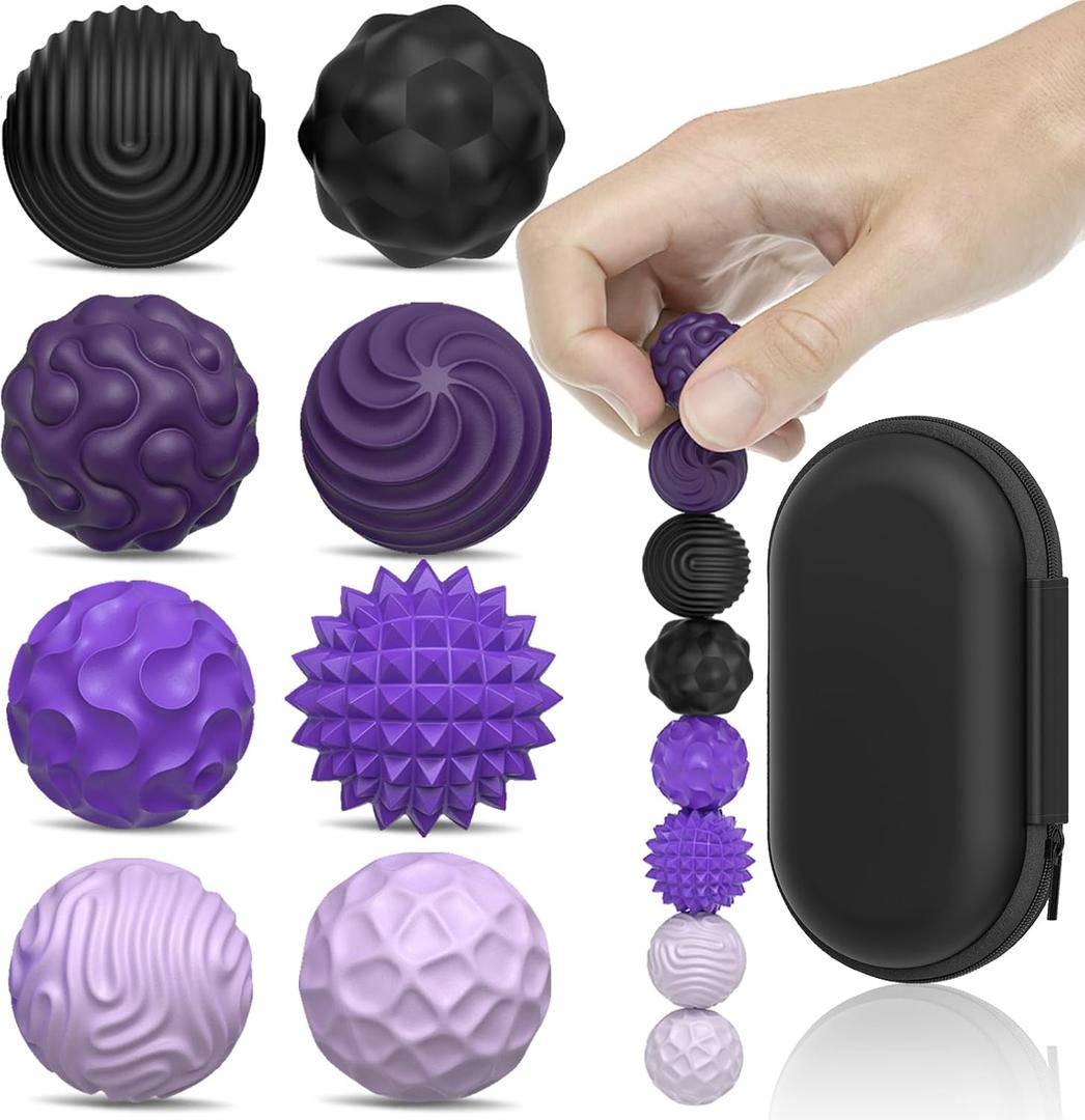 Silicone Magnetic Balls, Fidget Toys for Adutls & Teens, 6PCS Strees Balls Sensory Toy, Quiet Magnet Desk Fidgets with Textured, ADHD Anxiety Relief Items, Fun Stocking Suffers Gifts (Purple+Black)