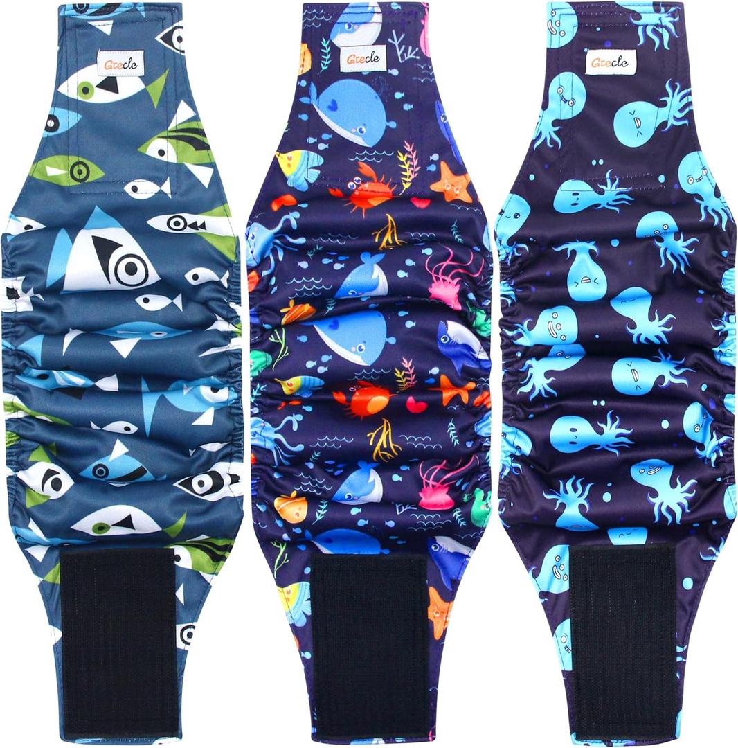 Reusable Dog Diapers Male 3Pcs, Premium Washable Belly Bands for Male Dog XLarge, High Absorbing Male Dog Wraps for Doggie Puppy in Incontinence, Excitable Urination and Training(Seafloor,XL)
