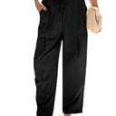Cicy Bell Womens Beach Harem Pants Baggy Wide Leg Drawstring Summer Linen Palazzo Pants with Pockets (Medium, Black)