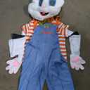 SOMSOC Easter Bunny Costume Adult Easter Rabbit Costume Halloween Party Supplies Overalls Detachable Head Fluffy Claws L