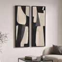 Large Framed Neutral Abstract Vertical Wall Art, Set of 2 Modern Canvas Prints Paintings for Walls, Tall Beige Cream Long Narrow Minimalist Pictures for Living Room Bedroom Hallway Entryway Wall Decor