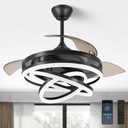 42 Inch Retractable Ceiling Fan, Chandelier Ceiling Fans with Lights, Silent DC Motor, 6 Speeds, 3 Color Changing for Bedroom Living Room (Black)