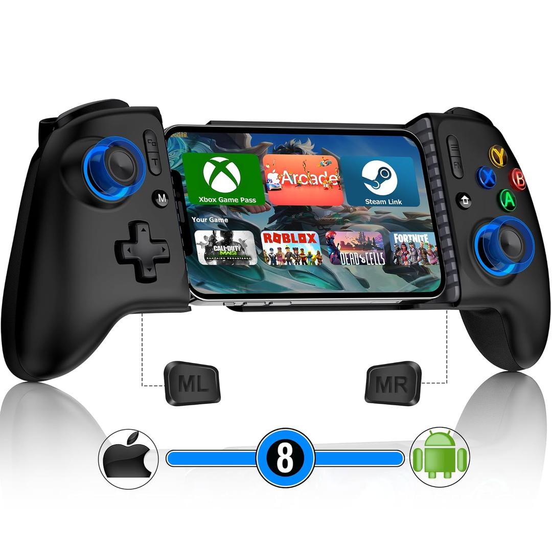 Mobile Gaming Controller, MC2 Phone Controller for iPhone/ Android Handheld Gaming with Programmable/ Hall Effect Joysticks & Analog Triggers/ Adjustable Light/ Turbo