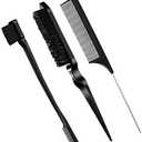 Geiserailie 3 Pcs Slick Back Hair Brush Set Bristle Brush Edge Control Teasing Comb for Women Black Hair(Black)