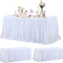2 Pack White Tablecloth with Tulle Table Skirt for 6 Foot Rectangle Tables Wedding Ruffle Tutu Table Skirt Stretch Fitted TableCover for Parties Birthdays Baby Shower Celebration Banquet