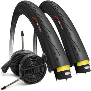 Fincci Road 700x25c Tire with 700c Bike Tube Presta - Foldable Kevlar 25-622 700c Bike Tire with LVL3 1 mm Nylon Puncture Resistant 60 TPI - Accessories for Folding, Carbon, Racing, City Bike