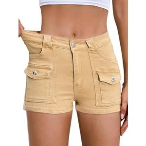 Aotasely Women's Stretchy Jean Shorts Mid Waisted Twill Shorts Stretch Junior Booty Denim Shorts with Pockets Club Night, Size: XS