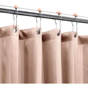 Waterproof Fabric Shower Curtain or Liner with Bottom Weight,72"x72" Ivory Cream Strip Soft Hotel Quality Cloth 2-in-1 Shower Curtain with 12 Metal Grommet Holes, Machine Washable