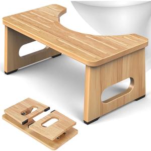 Foldable Toilet Stool, 7 Inch Poop Stool for Bathroom, Bamboo Toilet Potty Squat Adults, Dual Anti-Slip Potty Step Stool for Pooping, Improve Squatting Posture and Comfort for Kids Seniors, Natural