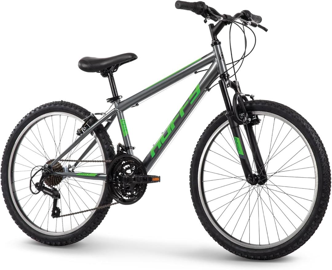 Huffy Stone Mountain Mens 24 Inch Mountain Bike, Charcoal Gloss Frame, 21-Speed Shimano Twist Shifting, Front Suspension, Comfort Saddle | 24" Size, 6-21 Speeds