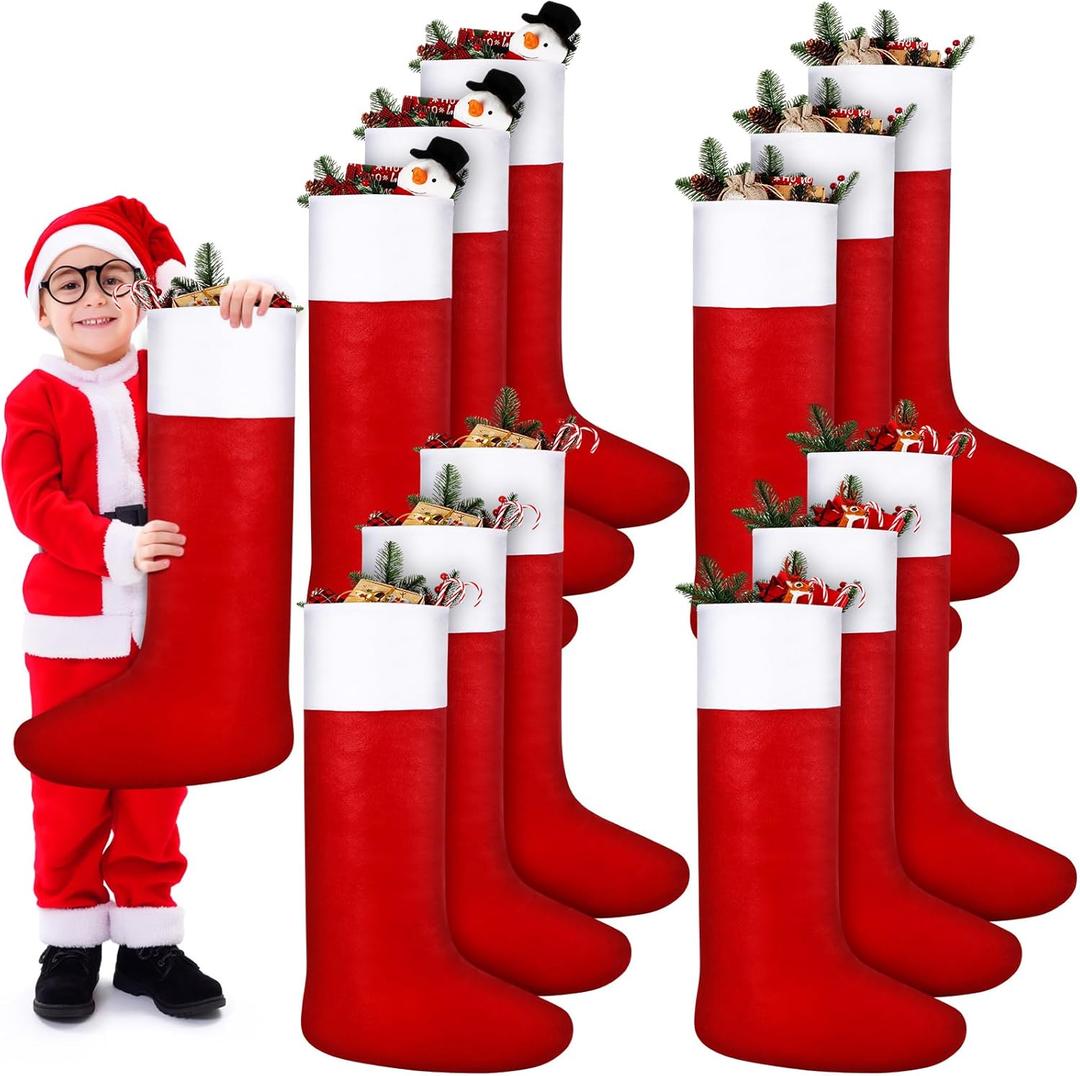 Ceenna 12 Pcs Giant Christmas Stocking Jumbo Christmas Tree Hanging Stockings Bulk 34" Inch Tall Oversized Large Xmas Fillable Stocking Ornaments for Decoration(Red)
