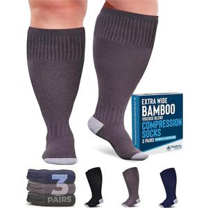 Doctor's Select 3 Pairs Plus Size Compression Socks Wide Calf | Bamboo Viscose Knee High Socks for Circulation Support | Wide Calf | Black, Gray, Navy (4X-Large)