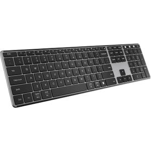 AUSDOM 2.4G Wireless Bluetooth Keyboard Full Size, Quiet Slim Multi-Device Rechargeable Cordless QWERTY Keyboard with Number Pad, Low Profile Silent Flat Universal Keyboards for Computer/Mac/Windows (Black Grey)