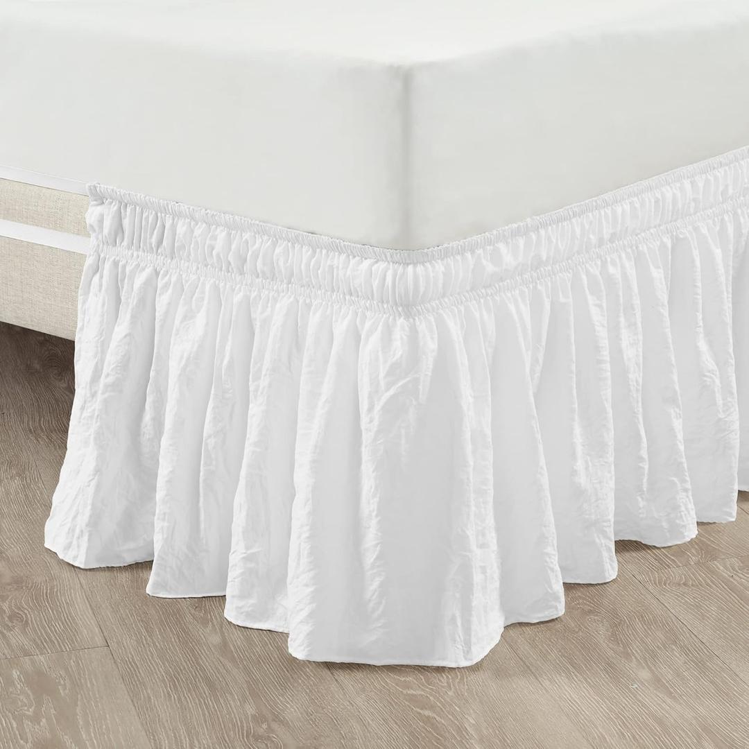 Lush Decor Ruched Ruffle Elastic Easy Wrap Around Bed Skirt Single Queen/King/Cal King White - Queen Bed Skirt - Dust Ruffle - Gray Bedskirts