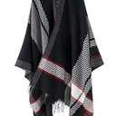 Women’s Shawl Wrap, Open Front Poncho, Cape Cardigan, Oversized Sweaters for Fall and Winter, Black White Red, One Size