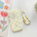 Lovmooful Compatible for iPhone 15 Pro Max Case Clear Cute Bowknot Wave Border Design with Flower Bow Chain for Girls Women Soft TPU Shockproof Protective Girly for iPhone 15 Pro Max-Yellow