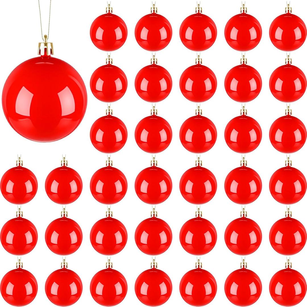 BBTO 36 Pcs Bright Christmas Ball Ornaments 2.4 Inch Plastic Hanging Shiny Balls Christmas Tree Decor for Home Xmas Party(Red)