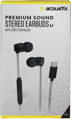 Acoustix Premium Sound Stereo Earbuds w/ USB-C Connector - Black & Gray Acoustix Premium Sound Stereo Earbuds w/ USB-C Connector - Black & Gray