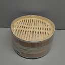 11.8-Inch Vertical Bamboo Steamer Basket, 2-Tier with Stainless Steel Rings | 50 Liners, Sauce Dish & 2-Chopsticks | Cooking Pot for Buns Dumplings Rice Vegetables Dim Sum