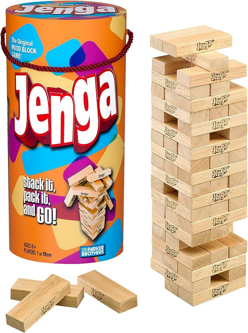 Hasbro Gaming Jenga Wooden Blocks Stacking Tumbling Tower Game | Party Games for Kids & Families | Stocking Stuffers | Ages 6+