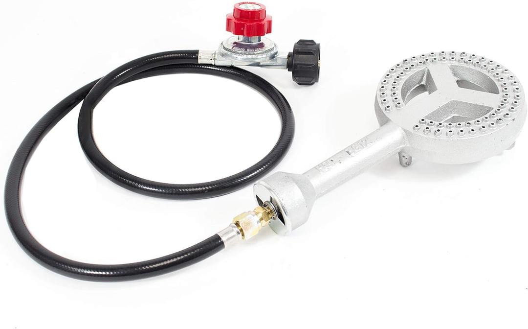 GasOne High Pressure Cast-Iron Burner Head with Brass Fitting Orifice with 0-20 Psi High Pressure Regulator & Hose Complete Kit