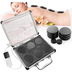 12Pcs Hot Stones Massage Set with Temperature AdjustmentHot Rocks Massage Stones Set with Warmer Kit Basalt Hot Rocks Stone for Spa-Lymphatic Drainage, Relieve Tension and Muscle Pain