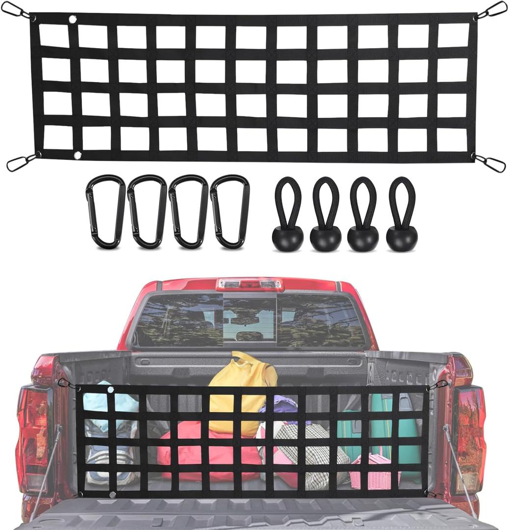 Tailgate Net for Pickup Truck Bed - Cargo Trucks Bed Netting for Full Size Truck 60'' x 18'' (Black) - Mesh Tail gate Competible with Chevy, Ford, Tacoma, Toyota, Ram
