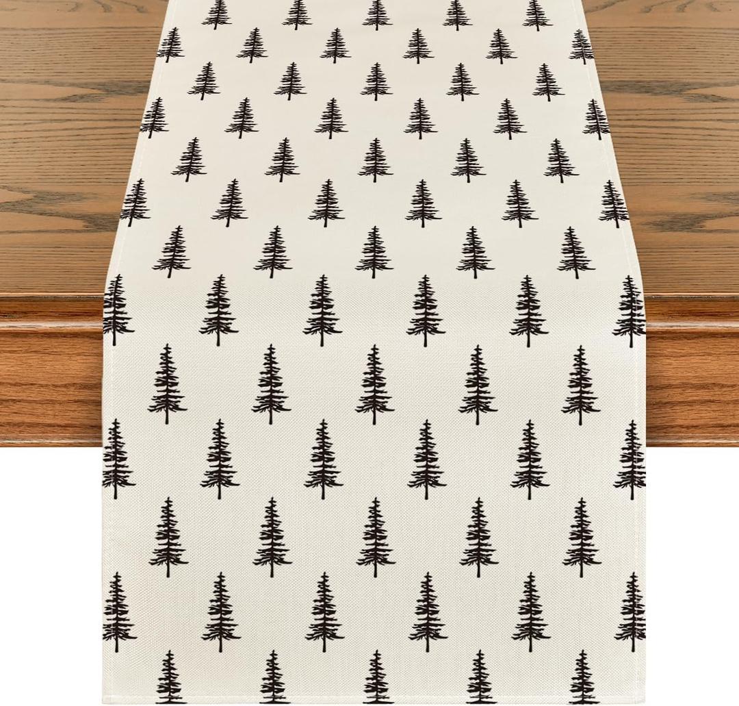 Artoid Mode Beige Xmas Tree Christmas Table Runner, Seasonal Winter Kitchen Dining Table Decoration for Home Party Decor 13x90 Inch