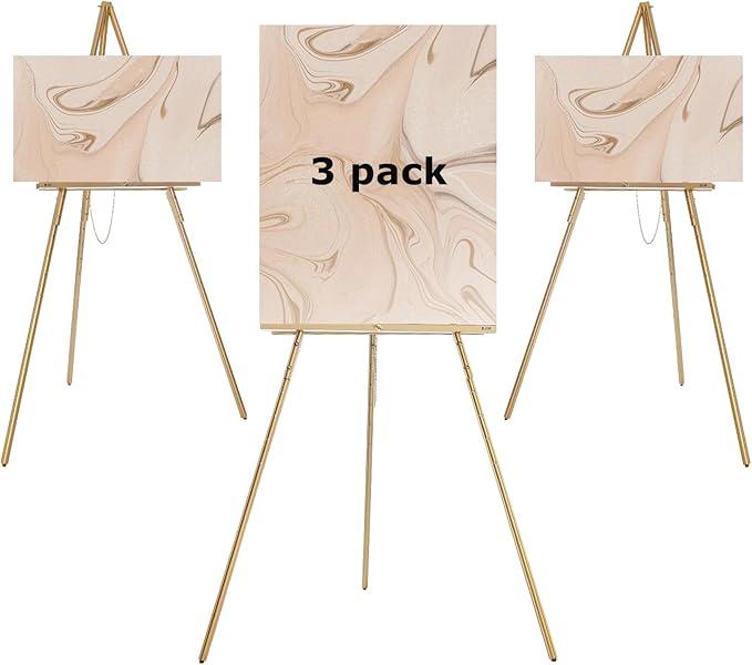 DJar Prelude Gold Wooden Easel Stand for Sign, Tripod Easel for Wedding Sign tand, Welcome Board, Poster, Picture, Canvas Art Easel Floor with Tray for Display & Painting (2 Pack)
