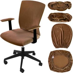 Tallew 4 Pcs Office Chair Covers Set Computer Universal Protective Stretchable Chair Seat Covers Desk Armrest Slipcovers Pads Office Cushion Backrest for Rotating(Brown)
