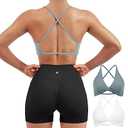 SUUKSESS Women 2 Piece Open Back Strappy Sports Bra Pack Twist Front V Neck Padded Workout Crops (#2 White & Grey, M)