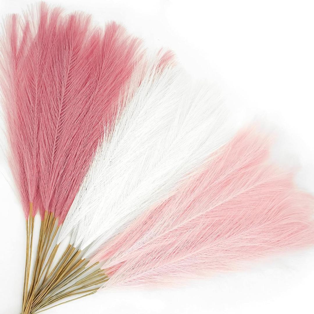 Agusbagli 30pcs Pink Faux Pampas Grass, 21.6in Fluffy Artificial Colored Pompas Grass Short Blush Fake Pampas Stems Vase Filler Flower Arrangement for Home Wedding Centerpieces Boho Decor