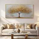 Large Framed Tree of Life Gold Wall Art for Living Room, Canvas Prints Paintings Artwork for Walls, Modern Luxury Golden Big Tree Pictures for Hallway Dining Room Bedroom Office Wall Decor 30x60 In